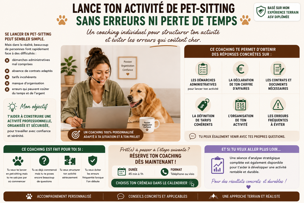 Coaching individuel Pet-sitter – Structure & développe ton activité | 45 min à 1 h