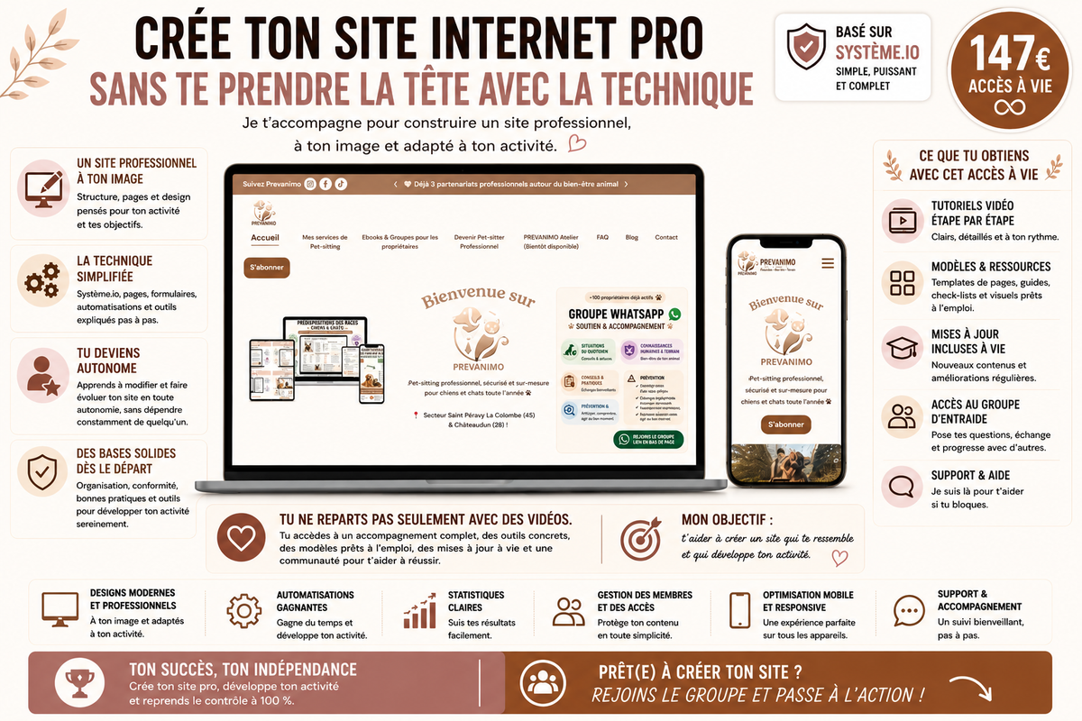 🌐 Crée ton site professionnel toi-même – Accompagnement Système.io | Accès à vie