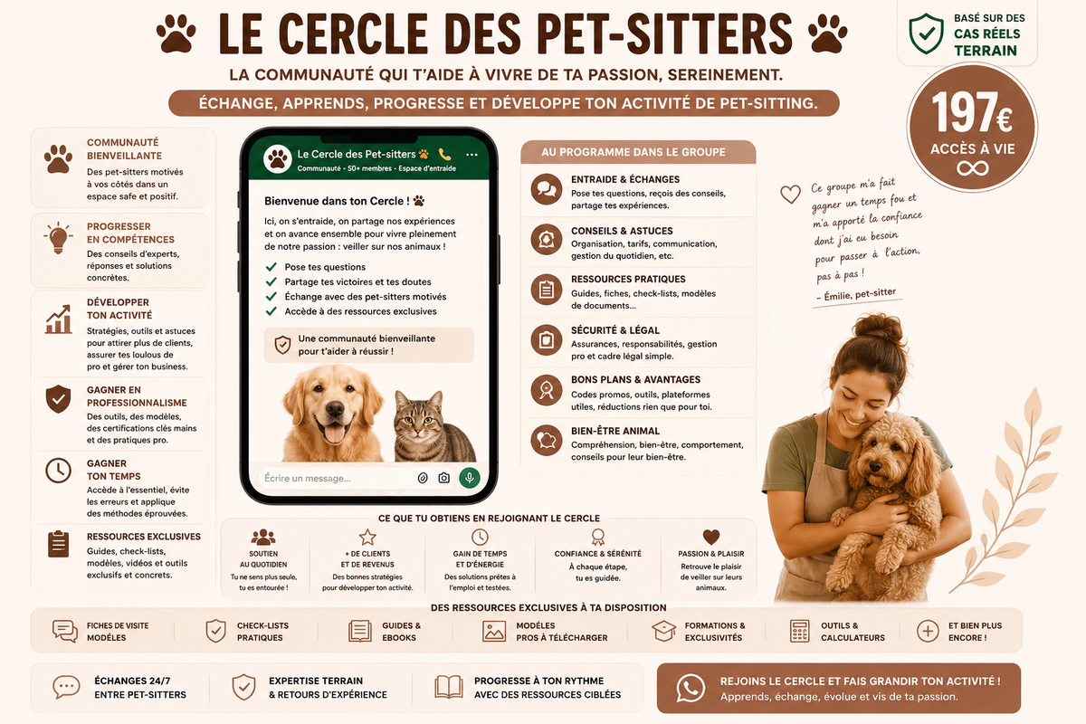 Accompagnement Pet-sitter 360° – Construis une activité professionnelle, structurée & durable