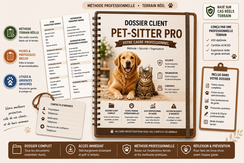 Dossier Professionnel Pet-sitter – Fiches clients, suivi & organisation complète