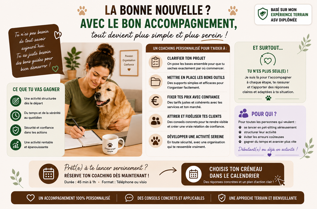 Coaching individuel Pet-sitter – Structure & développe ton activité | 45 min à 1 h