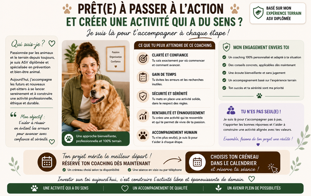 Coaching individuel Pet-sitter – Structure & développe ton activité | 45 min à 1 h