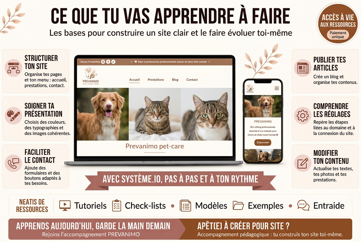 Crée ton site professionnel toi-même – Accompagnement Système.io | Accès à vie