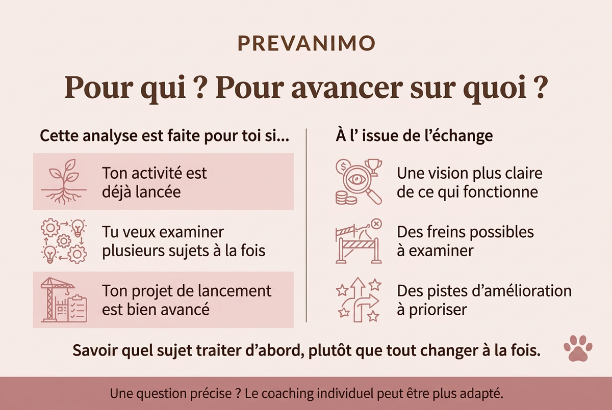 Public et bénéfices de la séance, palette rose et marron